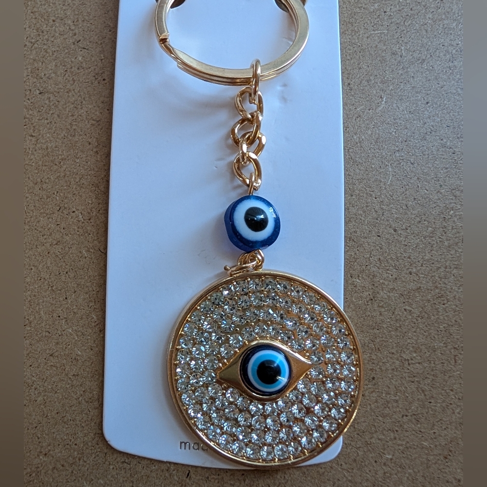 🧿 Gold Evil Eye Keychain & Charm with Blue Accents